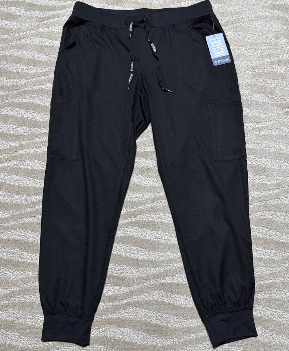Med Couture Insight Cargo Jogger Scrub Pants Mens Size L Black Drawstring NWT